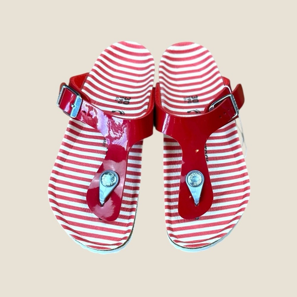Birkenstock Gizeh NWB‎ K12 US Red & White Striped Sandals
